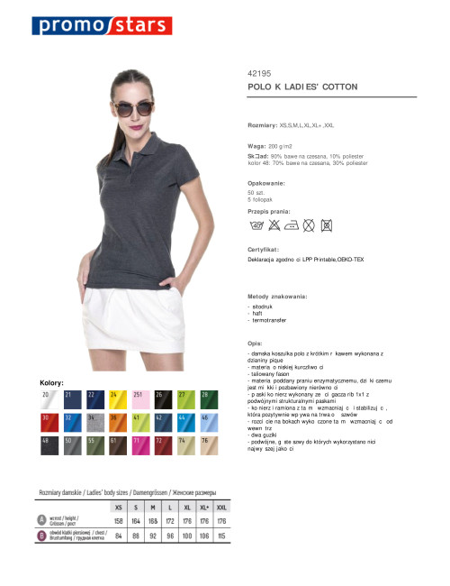Promostars POLO Damska LADIES' COTTON CIEMNY SZARY MELANŻ haft logo