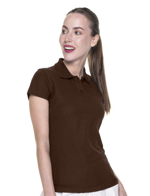 Promostars POLO DAMEN-BAUMWOLLE DUNKELBRAUN mit gesticktem Logodruck für Damen