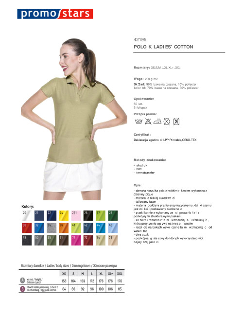 Promostars POLO Damska LADIES' COTTON BEŻOWY LATTE haft sitodruk logo