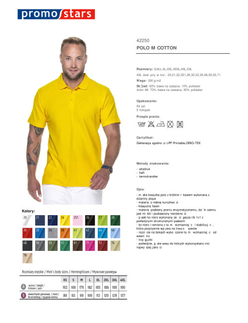 Promostars POLO Męska COTTON ŻÓŁTY nadruk haft sitodruk logo