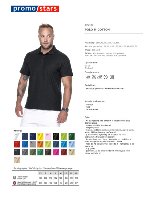 Promostars POLO Męska COTTON CZARNY nadruk haft sitodruk logo transfer