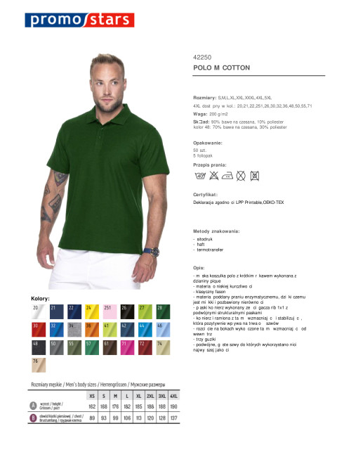 Promostars Men`s POLO COTTON BOTTLE GREEN embroidery silkscreen print
