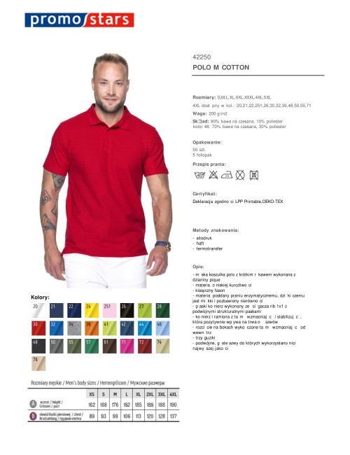 Promostars POLO M COTTON RED Aufdruck, Stickerei, Siebdruck, Logo-Transfer
