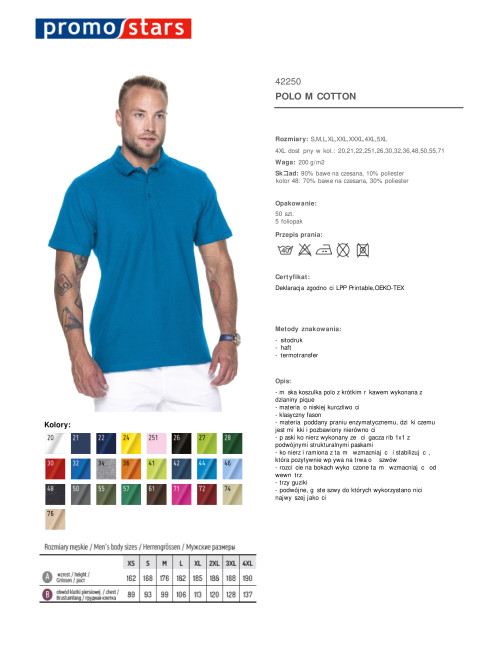 Promostars POLO Męska COTTON NIEBIESKI nadruk DTG logo sitodruk haft