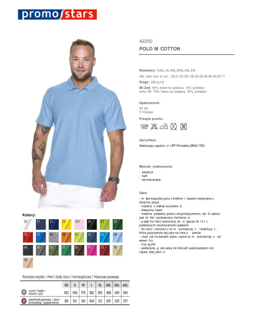 Promostars Men`s POLO COTTON BLUE print embroidery silkscreen logo