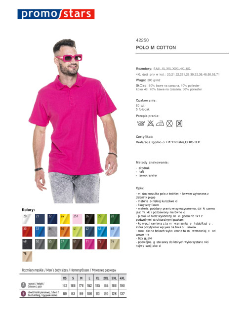 Polo męskie cotton różowy Promostars