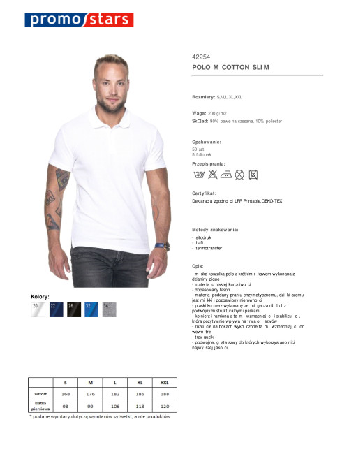 Promostars Men`s POLO COTTON SLIM WHITE print silkscreen logo embroidery