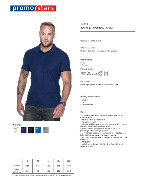 Promostars POLO Herren COTTON SLIM NAVY BLUE Stickerei-Siebdruck-Logo