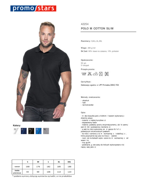 Promostars POLO Męska COTTON SLIM CZARNY haft nadruk sitodruk logo