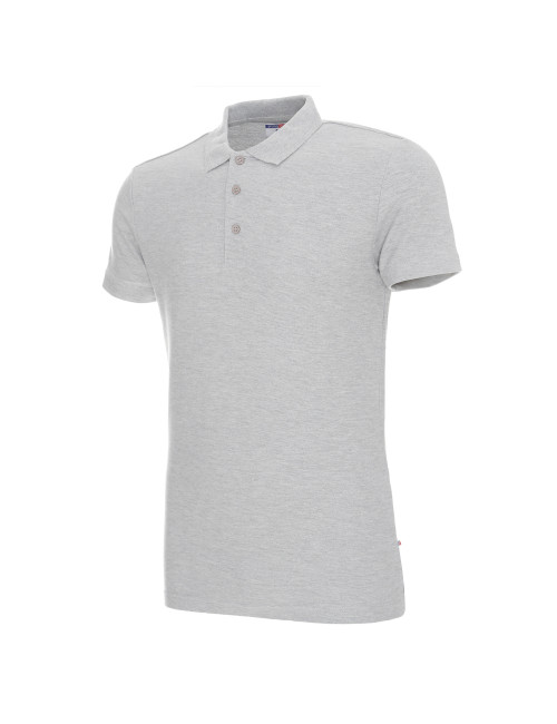 Promostars POLO Herren COTTON SLIM HELLGRAU MELANGE mit Logo-Stickerei