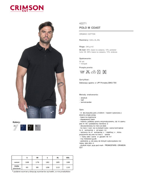 CRIMSON CUT POLO Herren COAST BLACK Stickerei-Logo-Druck Siebdruck-Transfer