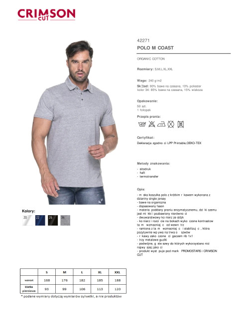 CRIMSON CUT POLO COAST LIGHT GREY MELANGE DTF-Druck-Sticklogo für Herren