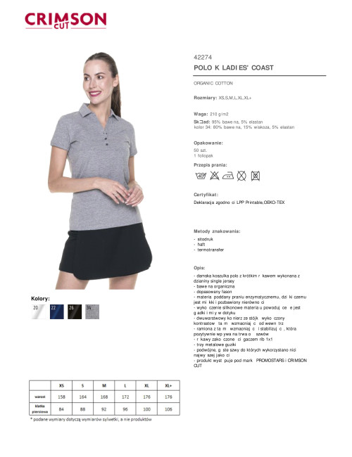 CRIMSON CUT POLO Damen LADIES` COAST LIGHT GREY MELANGE Stickerei-Siebdruck