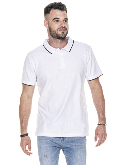 Promostars POLO Herren LINE WEISS/NAVY BLAU Stickerei DTF-Druck-Logo-Bildschirm