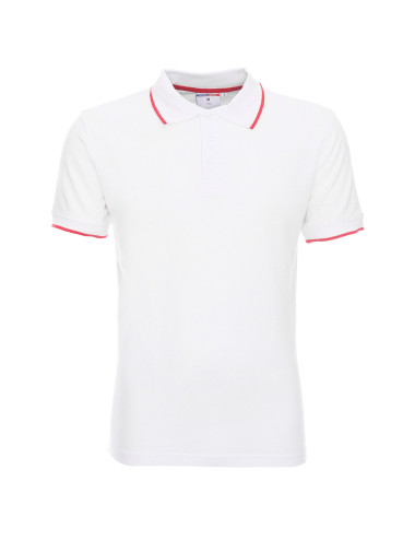 Promostars Men`s POLO LINE WHITE/RED embroidery silkscreen logo print