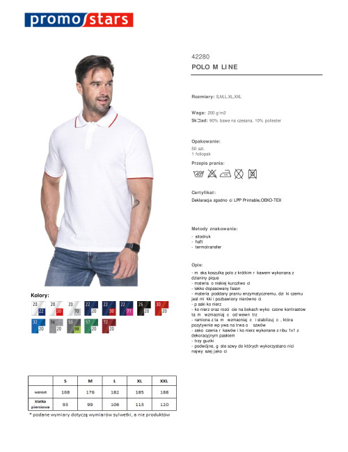 Promostars POLO Herren LINE WEISS/ROT Stickerei Siebdruck Logodruck