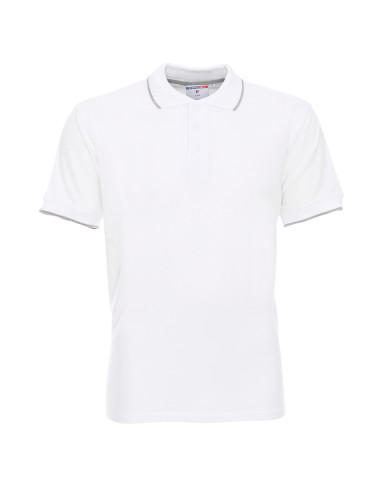 Promostars POLO Herren LINE WEISS/HELLGRAU Siebdruck-Logo-Stickdruck