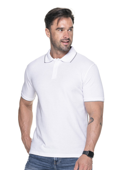 Promostars Men`s POLO LINE WHITE/LIGHT GRAY silkscreen logo embroidery print
