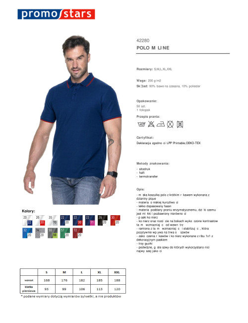 Promostars POLO Męska LINE GRANATOWY/CZERWONY haft sitodruk nadruk DTF