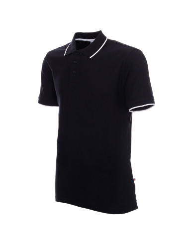 Promostars Men`s POLO LINE BLACK/WHITE embroidery screen printing logo DTG printing