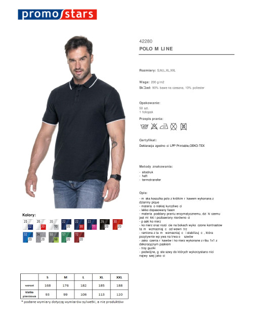 Promostars POLO Herren LINE SCHWARZ/WEISS Stickerei Siebdruck Logo DTG-Druck