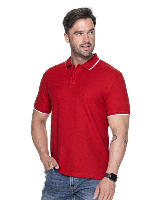 Promostars POLO Herren LINE RED/WHITE Stickerei DTF-Druck Siebdruck