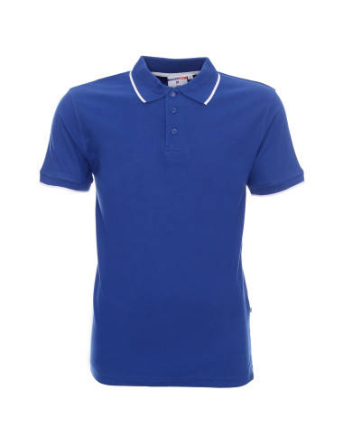 Promostars Men`s POLO LINE CORNFLOWER/WHITE DTG logo embroidery