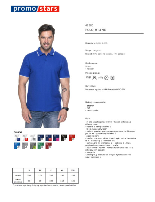 Promostars Men`s POLO LINE CORNFLOWER/WHITE DTG logo embroidery