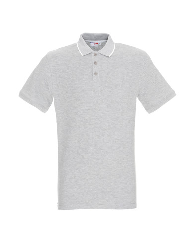 Promostars Men`s POLO LINE LIGHT GRAY MELANGE/WHITE embroidery silkscreen logo