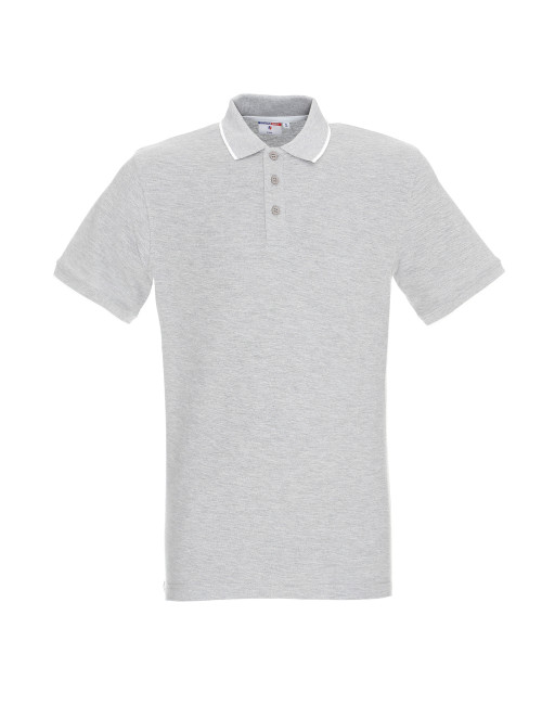 Promostars Men`s POLO LINE LIGHT GRAY MELANGE/WHITE embroidery silkscreen logo