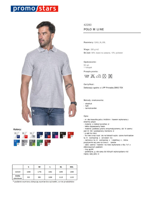 Promostars POLO Herren LINE LIGHT GREY MELANGE/WHITE Stickerei-Siebdruck-Logo