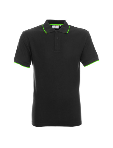 Promostars POLO Męska LINE SZARY/FLUO ZIELONY sitodruk logo nadruk DTG