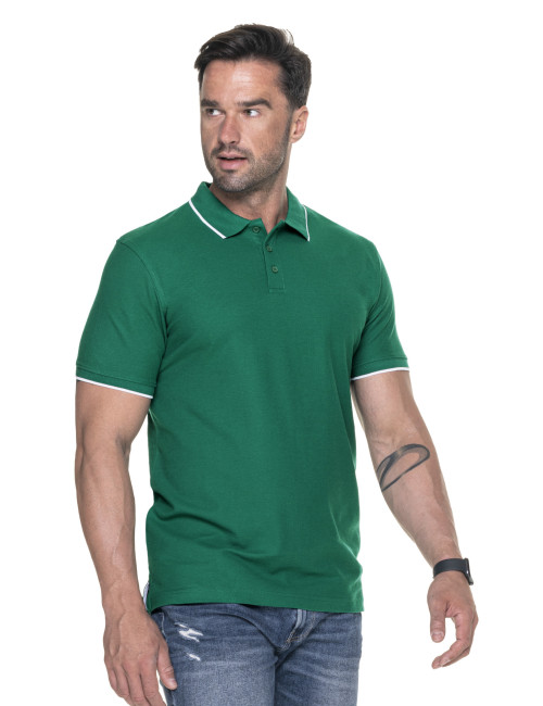 Promostars Men`s POLO LINE GREEN/WHITE embroidery logo print screen printing
