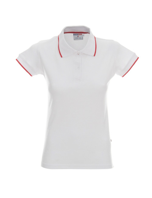 Promostars POLO Damen LADIES` LINE WEISS/ROT mit Logo-Stickerei