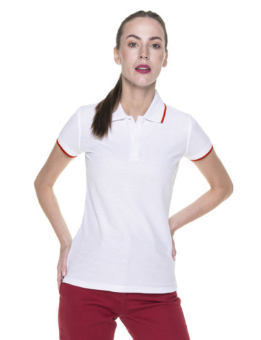 Damen-Polo-Damenlinie weiß/rot Promostars