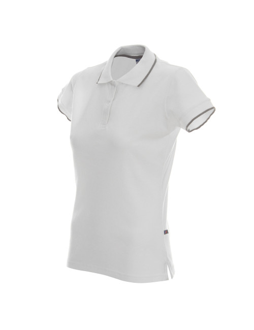 Promostars POLO Damen LADIES` LINE WEISS/HELLGRAU Siebdruck-Logo
