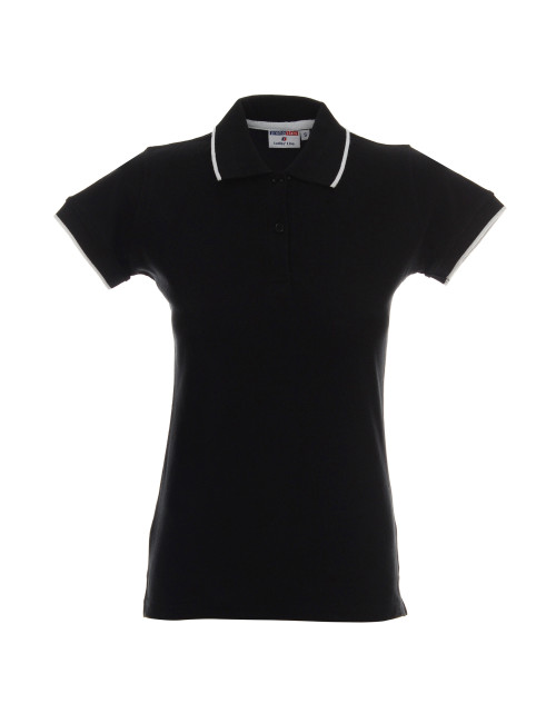 Promostars POLO Women`s LADIES` LINE BLACK/WHITE silkscreen embroidery print