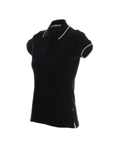 Promostars POLO Damen LADIES` LINE SCHWARZ/WEISS Siebdruck-Stickereidruck