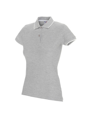 Promostars POLO DAMENLINIE HELLGRAU MELANGE/WEISS mit Logo-Stickerei für Damen