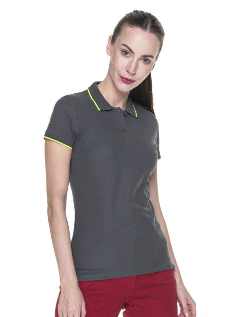 Promostars Women`s POLO LADIES` LINE GREY/FLUO GREEN embroidery print