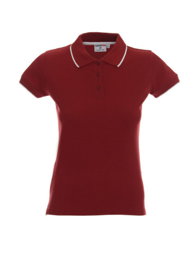 Poloshirt für Damen, Burgunderrot/Weiß, Promostars