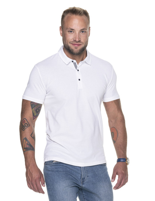 CRIMSON CUT POLO Men`s MARS WHITE/NAVY embroidery screen printing logo