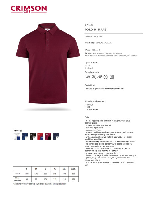 CRIMSON CUT POLO Męska MARS CZERWONE WINO/CZARNY haft nadruk sitodruk