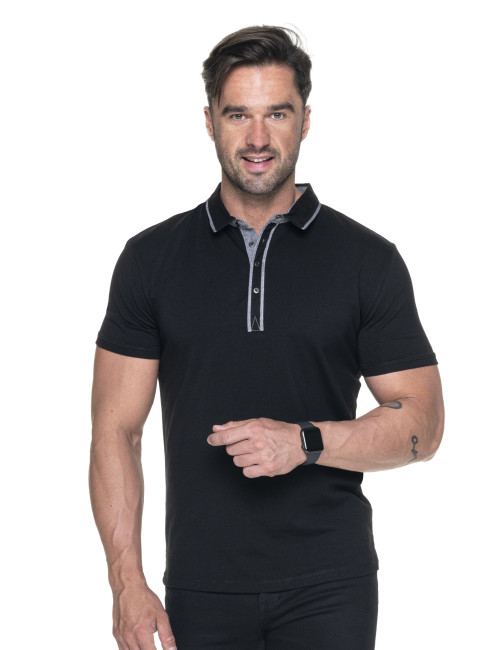 CRIMSON CUT POLO Men`s VISITOR BLACK DTG print silkscreen logo embroidery