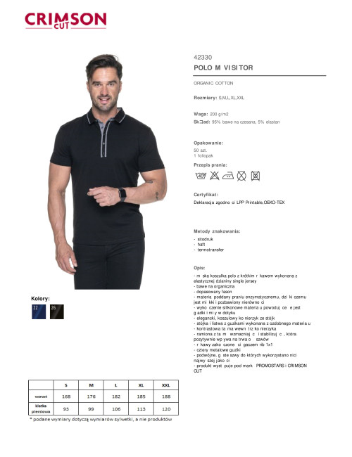 CRIMSON CUT POLO Herren VISITOR BLACK DTG-Druck, Siebdruck, Logo-Stickerei