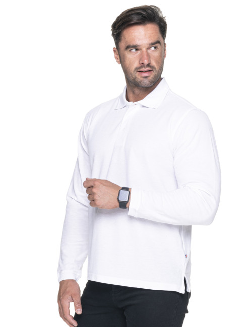 Promostars POLO men`s LONG COTTON WHITE embroidery print DTF logo silkscreen