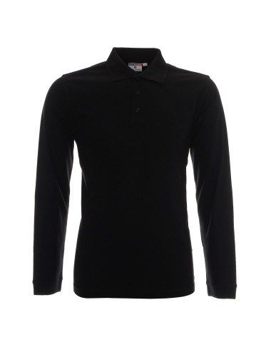 Promostars Men`s POLO LONG COTTON BLACK Embroidery Screen Print Logo