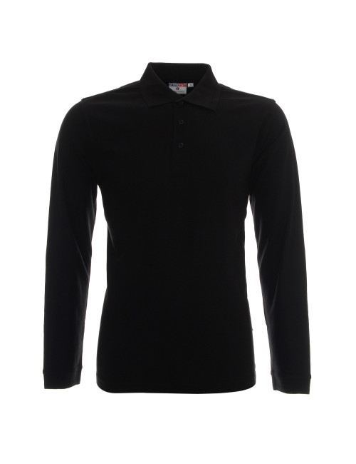 Promostars Men`s POLO LONG COTTON BLACK Embroidery Screen Print Logo