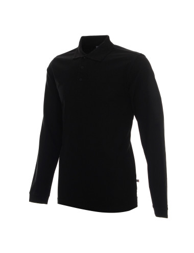 Promostars POLO Herren LONG COTTON BLACK Stickerei-Siebdruck-Logo