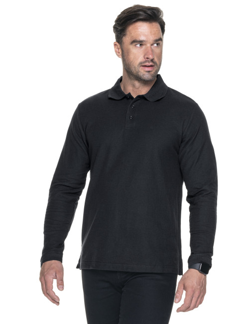 Promostars Men`s POLO LONG COTTON BLACK Embroidery Screen Print Logo